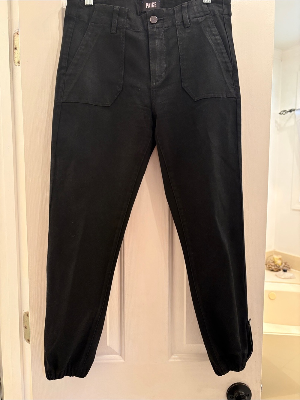 PAIGE Black Ankle Crop Utility Jeans